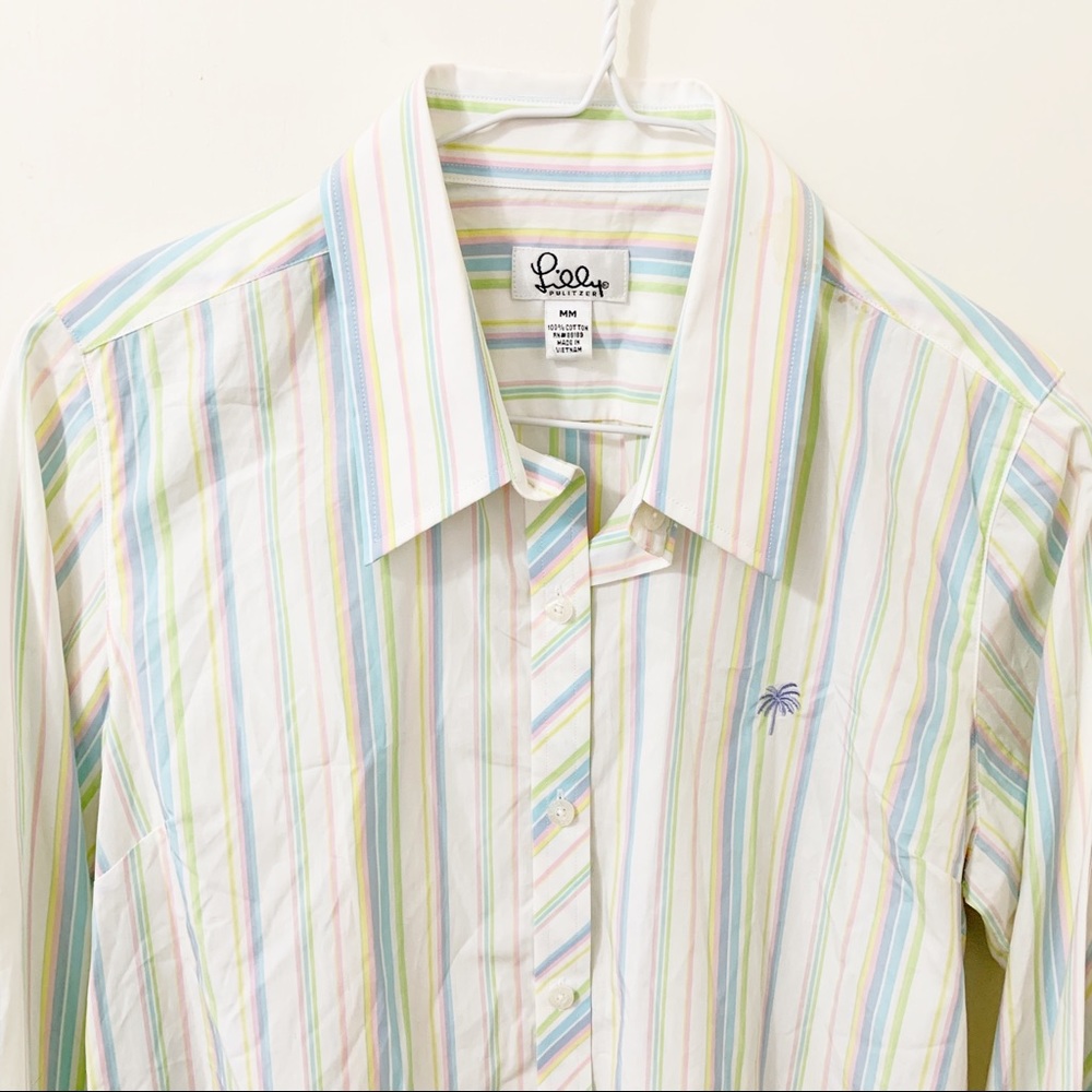 Lilly Pulitzer pastel stripe button down shirt top Medium - Picture 3 of 5